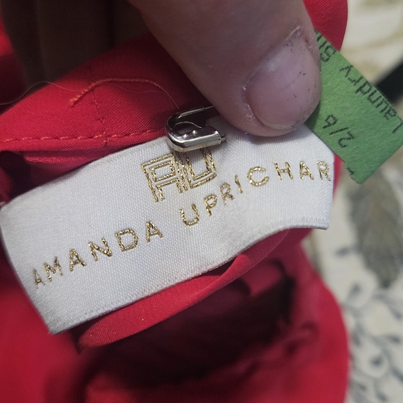 AMANDA UPRICHARD 100% Silk Desiree Off The Shoulder Mini Dress. Candy Red. SM - Picture 2 of 12